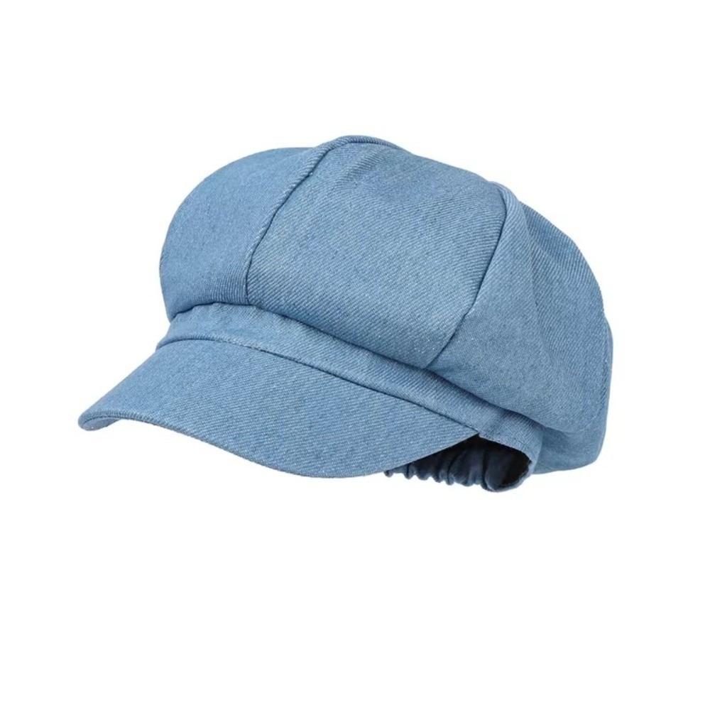 Denim Cloth Women Beret Hats Solid Color Artist Hat Casual Octagonal Caps Female Newsboy Cap