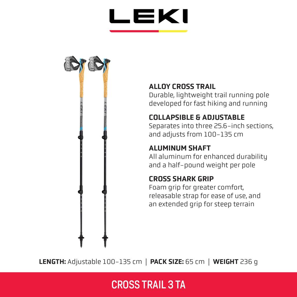 Leki Cross Trail 3 TA Aluminum Adjustable Lightweight Walking Poles for Trekking Hiking & - Black-Blue-Anthracite - 110-135cm