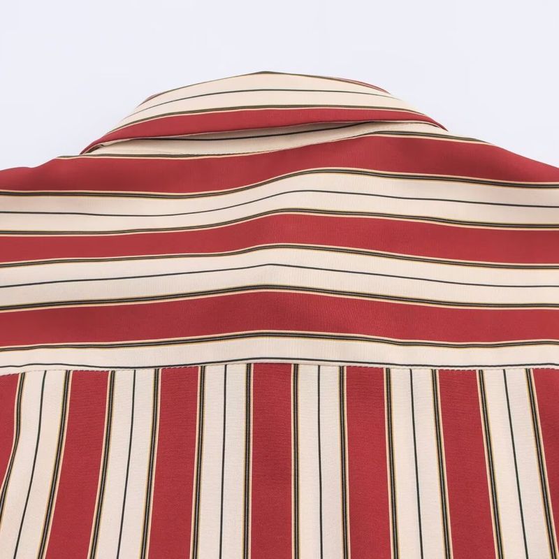 Kaslead New Arrival Women's Fashion Style Stylish Simple and Versatile Stripes Waist-Tight Commute Style Shirt Tops