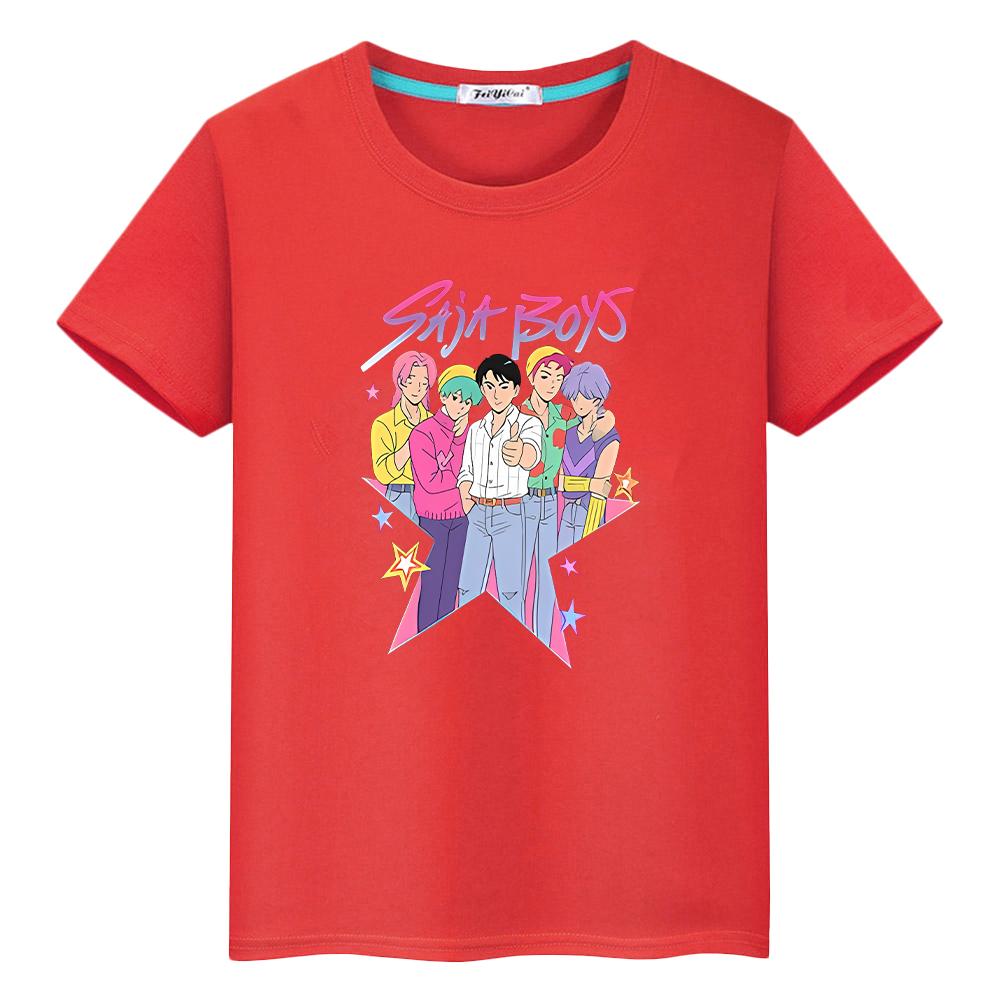 kpop demon hunters Print 100%Cotton t shirt for kids boy 10year y2k Saja Boys Kawaii Tees Cute Tops anime Short girls clothes
