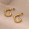 Irregular C Shaped Cute Stainless Steel Stud Earrings For Women Gold Color Wedding Aesthetic Irregular Texture Earring Jewelry