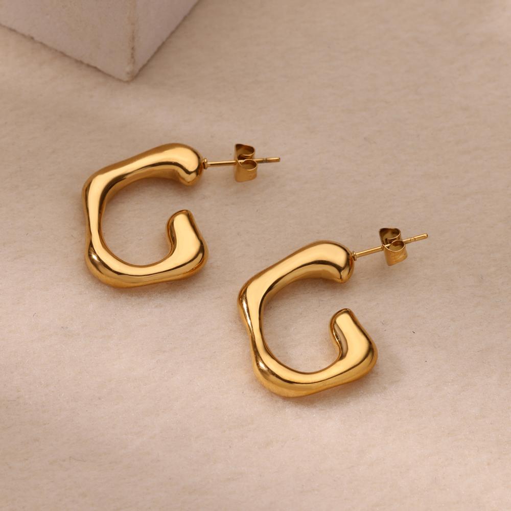 Irregular C Shaped Cute Stainless Steel Stud Earrings For Women Gold Color Wedding Aesthetic Irregular Texture Earring Jewelry
