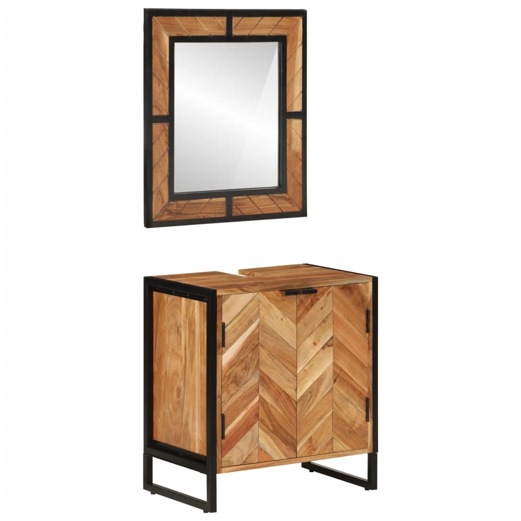 2 Piece Bathroom Furniture Set Iron and Solid Acacia Wood