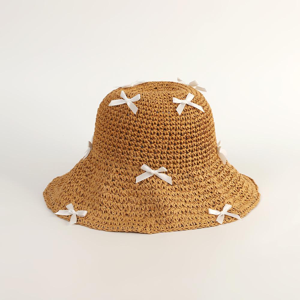 Pearl straw hat summer travel sunscreen sunshade bucket hat new straw seaside vacation net red hat