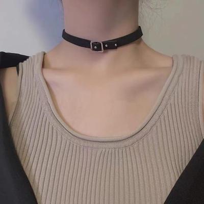 Elegant Black Leather Choker Necklace for Women