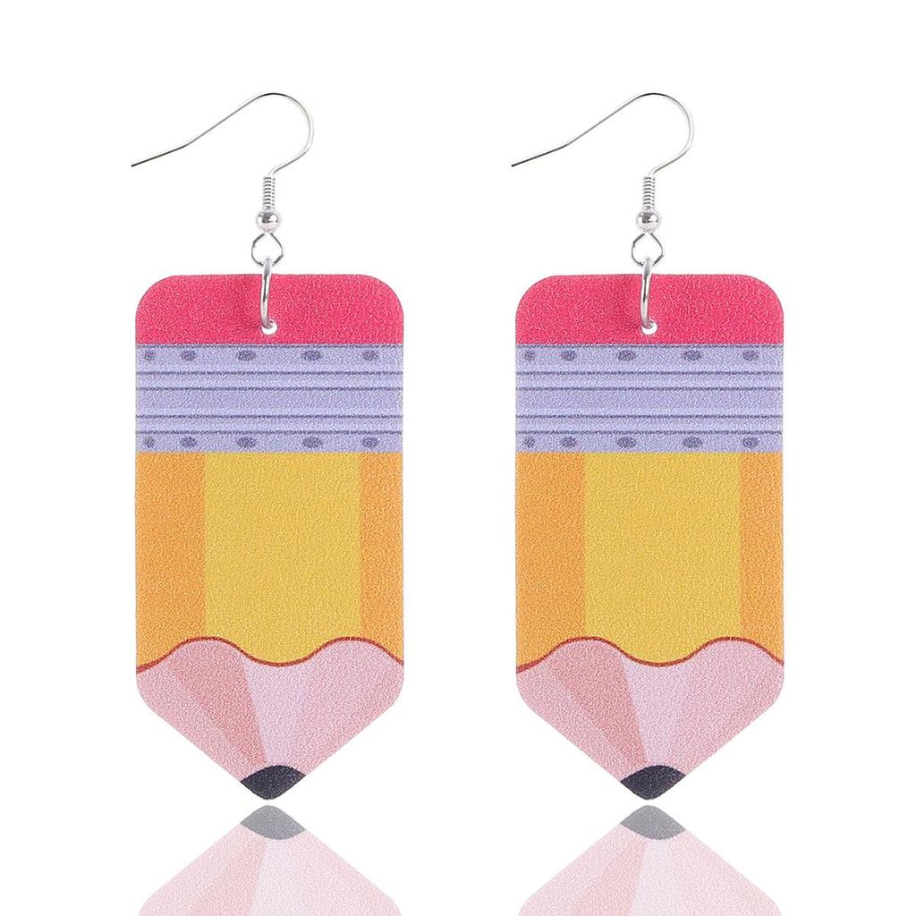 Teacher's Day Apple Pencil & Rocket Book Earrings with School Elements