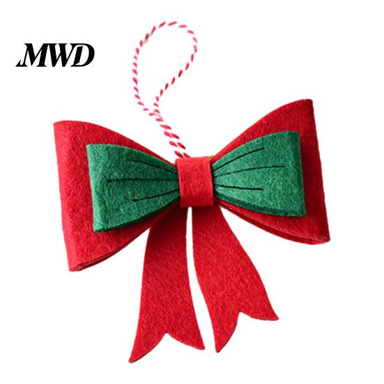 Indoor Tree Hanging Decor Christmas Bow Ornament, Red Green Boot Bowknot Pendant, Xmas Festive Window Handle Felt Decoration for Holiday Home