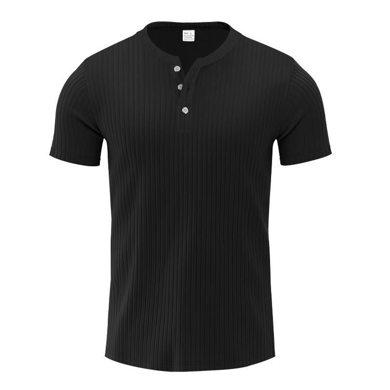 Men's Textured Ribbed Quick-Dry Short Sleeve Henley Shirt.