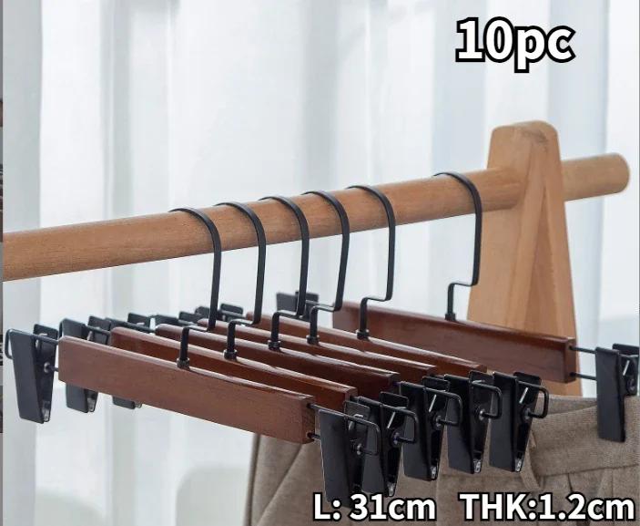 10pcs Vintage Wooden Pants Hangers,Solid Trouser Racks with Adjustable Non-Slip Clips,Home Organizers Hanger for Dress Scarf