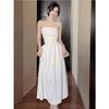 [Quality] Dress Women's Summer New Sense Solid Color Pleated Waist Slim Bottom Tube Top Dress