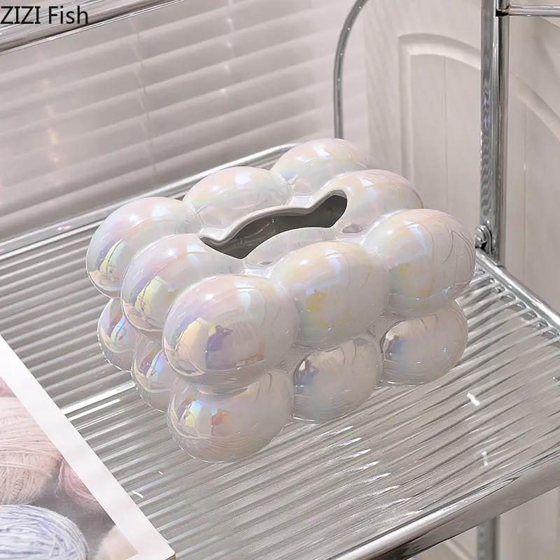 Creative Bubble Ceramic Tissue Boxes Cotton Candy Shape Porcelain Paper Towel Case Coffee Table Desktop Tissue Box Modern Decor