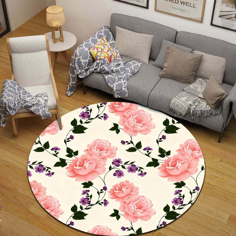 Playful Round Halloween Multicolor Floor Rug, Non-Slip Floor Mat for Family Room