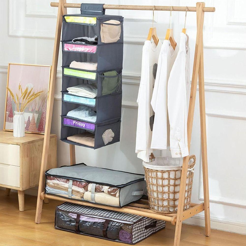 Foldable Kids Daily Clothes Organizer Side Pockets Closet Hanging Storage Bag  Socks