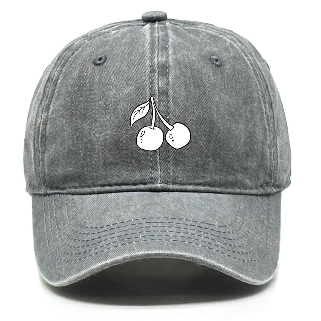 White Cherry Print Snapback Baseball Cap, Fruit Dad Hat Unisex Simple Sunshade Non-Stretch Fabric Adjustable Baseball Hat