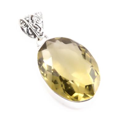 Natürlicher Zitronenquarz-Edelstein, 925er Sterlingsilber, Geschenkanhänger, 4,1 cm, T2z10