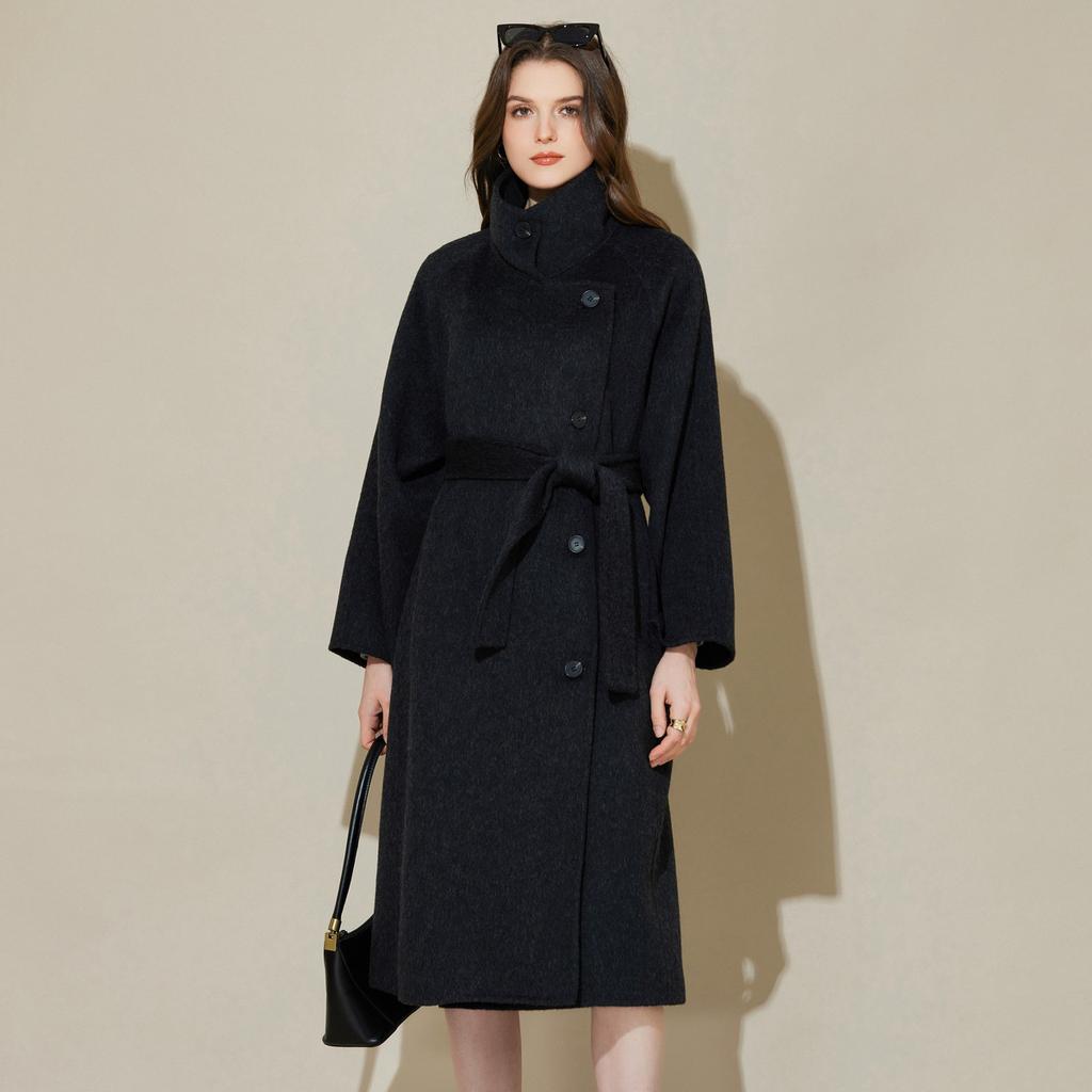Elegant temperament, British style, high-end feel, commuting double-sided woolen high neck coat