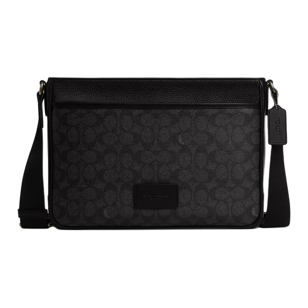 Coach District 30 Brand Logo Adjustable Shoulder Strap Coated Canvas And Calfskin Large Crossbody Bag Men crossbody bag Black CY824-QBMI5