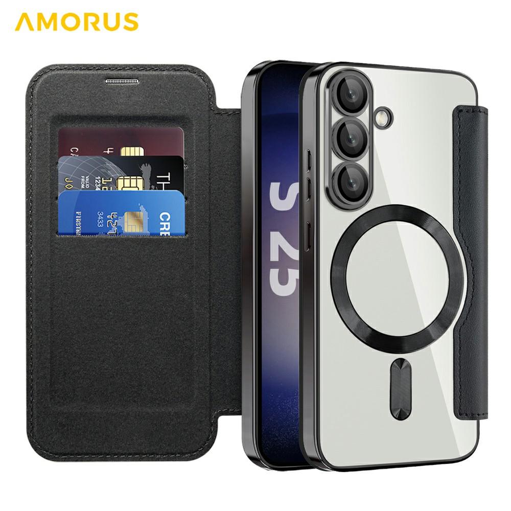 For Samsung Galaxy S25 Case Compatible with MagSafe RFID Blocking Card Holder Leather Phone Cover