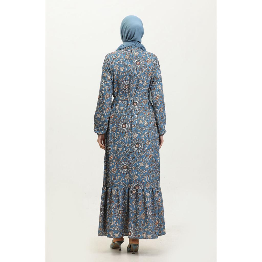 Patterned Belted Dress 0364-01 Indigo