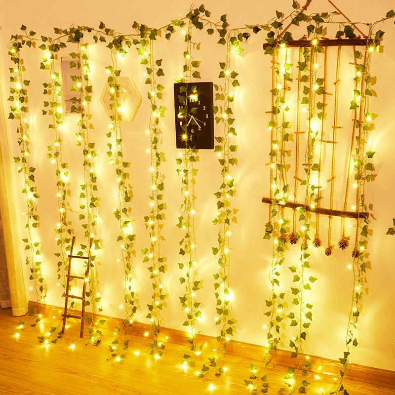 2–10 m künstliche grüne Efeublätter mit LED-Lichterkette für Zuhause, Schlafzimmer, Dekoration, Hochzeit, leuchtende künstliche Pflanzengirlande, Heimdekoration