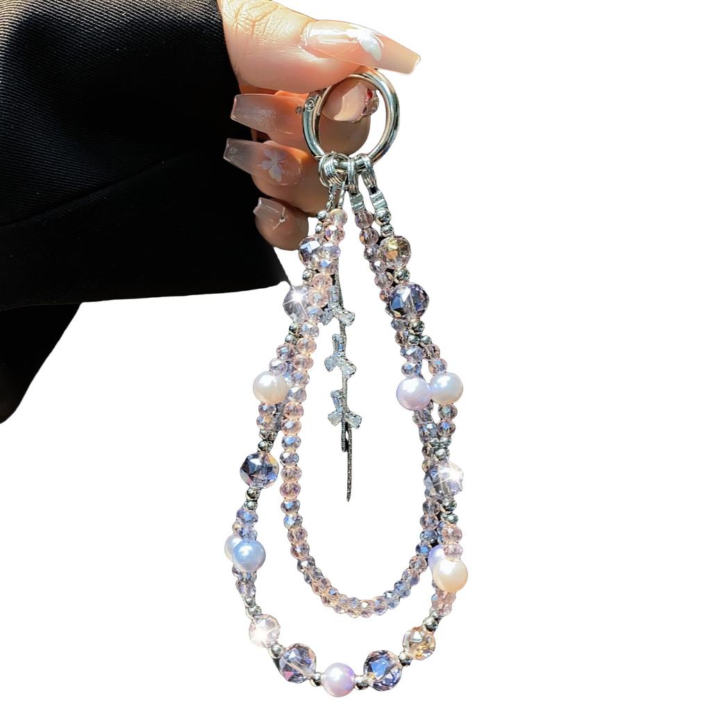 Crystal Phone Chain High-End Zircon Tassel Hanging Chain Creative New Double Chain Beaded Hanging Decoration Phone Chain Rope Wholesale