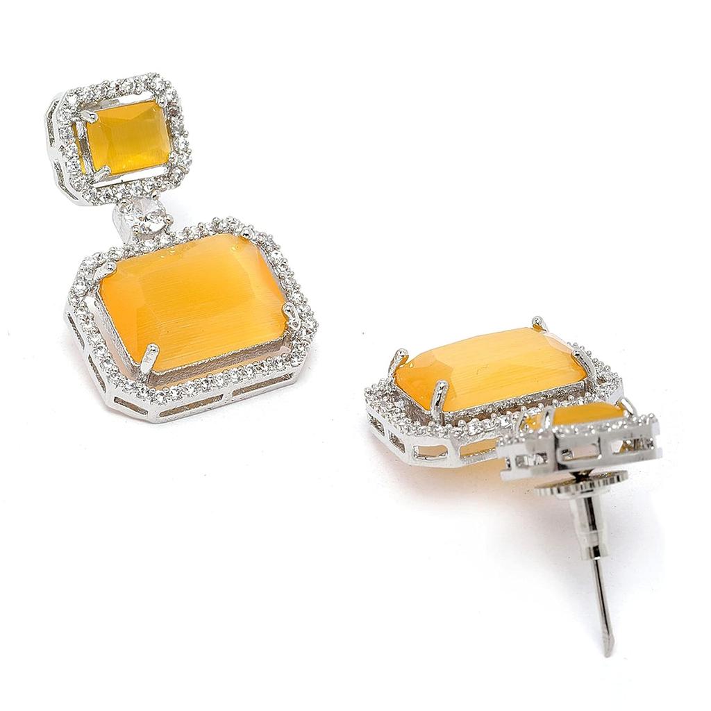 Oksydowane srebrne, amerykańskie kolczyki w kształcie kwadratu wysadzane diamentami dla dziewcząt i kobiet