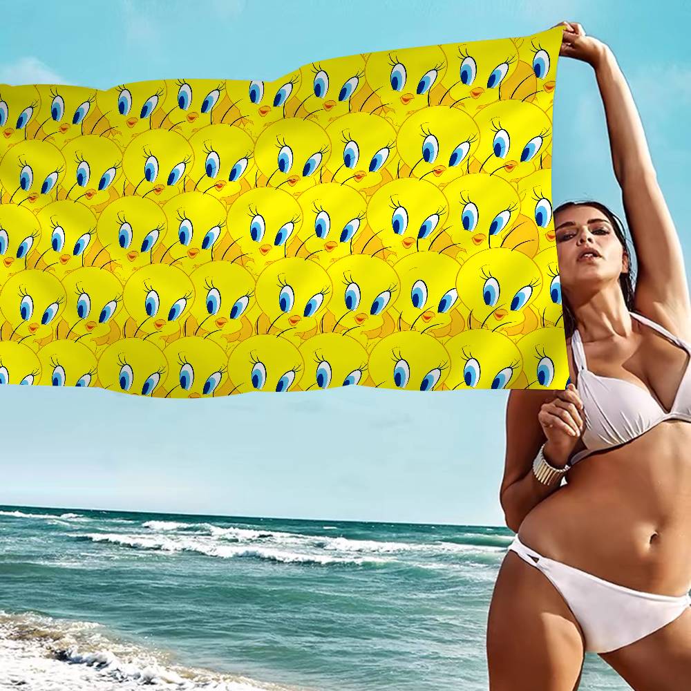 Yellow Cartoon T-Tweetys Bird Microfiber Blanket Quick Drying Beach Towels Oversized Printing Super Absorbent Pool Towel Blanket