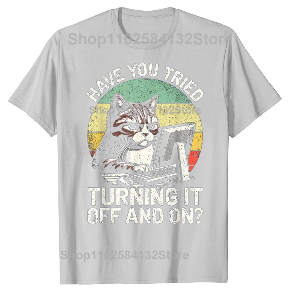 Funny Tech Support Humor Cat Engineer Computer Graphic Tshirts Men Fashion Casual Tshirt 100 Cotton Loose Oversized T Shirt