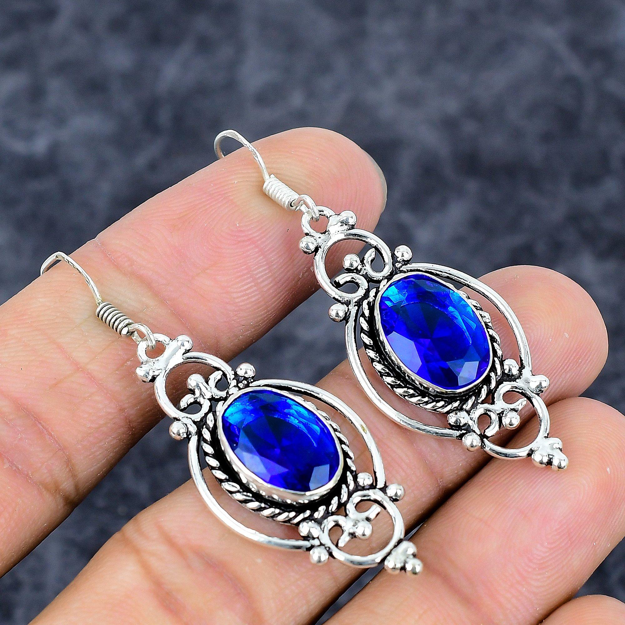 

Blue Topaz Gemstone Handmade 925 Sterling Silver Jewelry Earring 2.21 M-3288