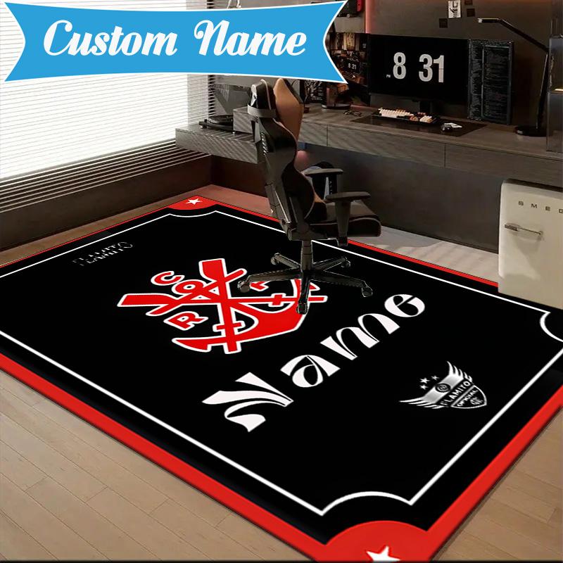 Custom Name Black Crest Flamengo Rug Game Carpet, Floor Mat for Bedroom Living Room Entryway Rug, Home Decor Idea Gift for Christmas birthday