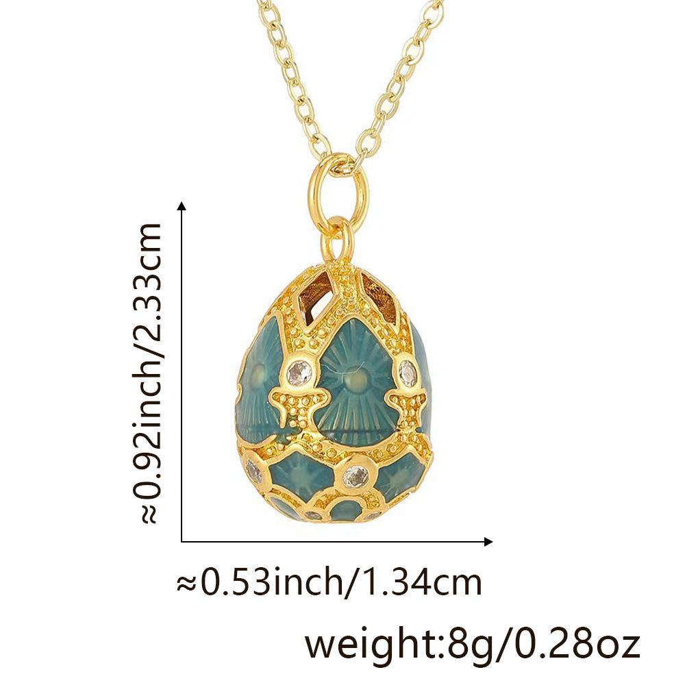 Women's Elegant Vintage Inlaid Diamond Temperament Water Drop Hollow Egg Pendant Necklace Copper 18K Gold Plated Jewelry