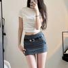 2024 Summer Retro Gray High-Waist Bodycon Mini Skirt for Women