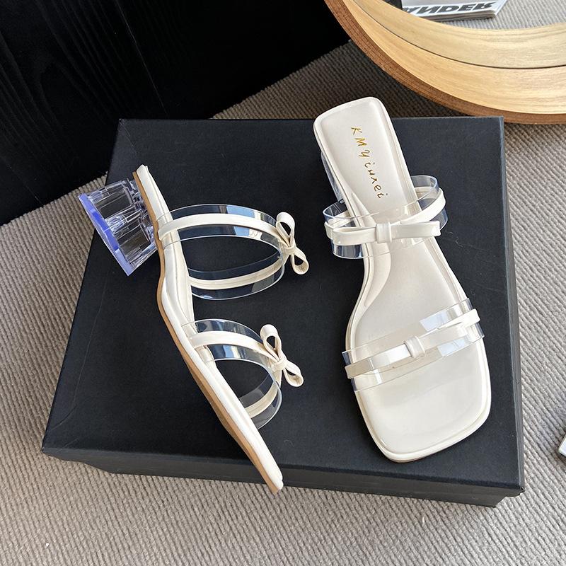 

Square head bow crystal and slippers women s 2025 new summer thick heel sandals versatile slippers 40