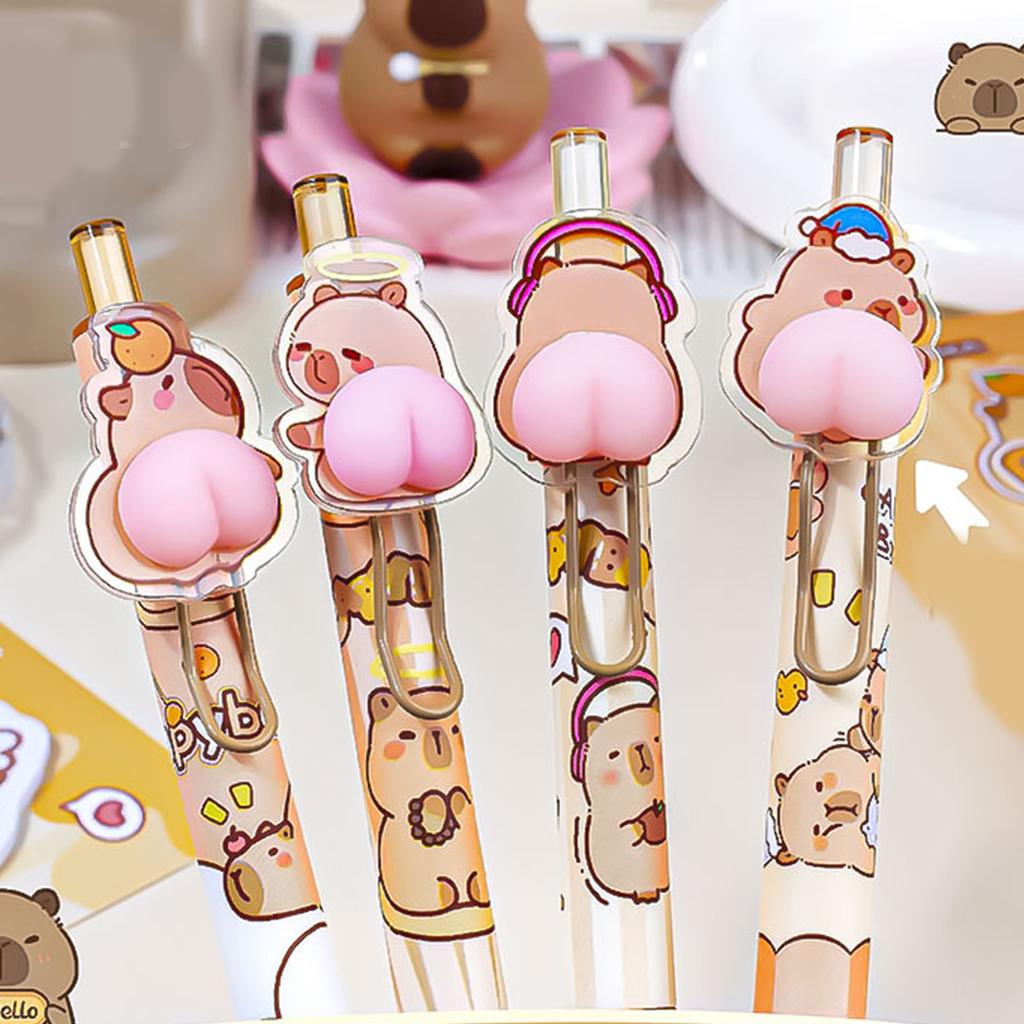 4 Pcs 0.5mm Gel Ink Pen Cartoon Panda Neutral Pen Retractable Black Ink Pen Lovely Capybara Pressing Pen for Journaling
