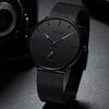 Pánské módní minimalistické hodinky pro muže, business casual quartzové hodinky, jednoduché mužské hodinky z nerezové oceli, síťované řemínky, hodiny Reloj Hombre