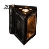 Holiday Anniversary Gift Metal Magic Book Candle Box with Light, Lighted Holder Ornament, Decorative Pillar Stand for Living Room Bedroom Office