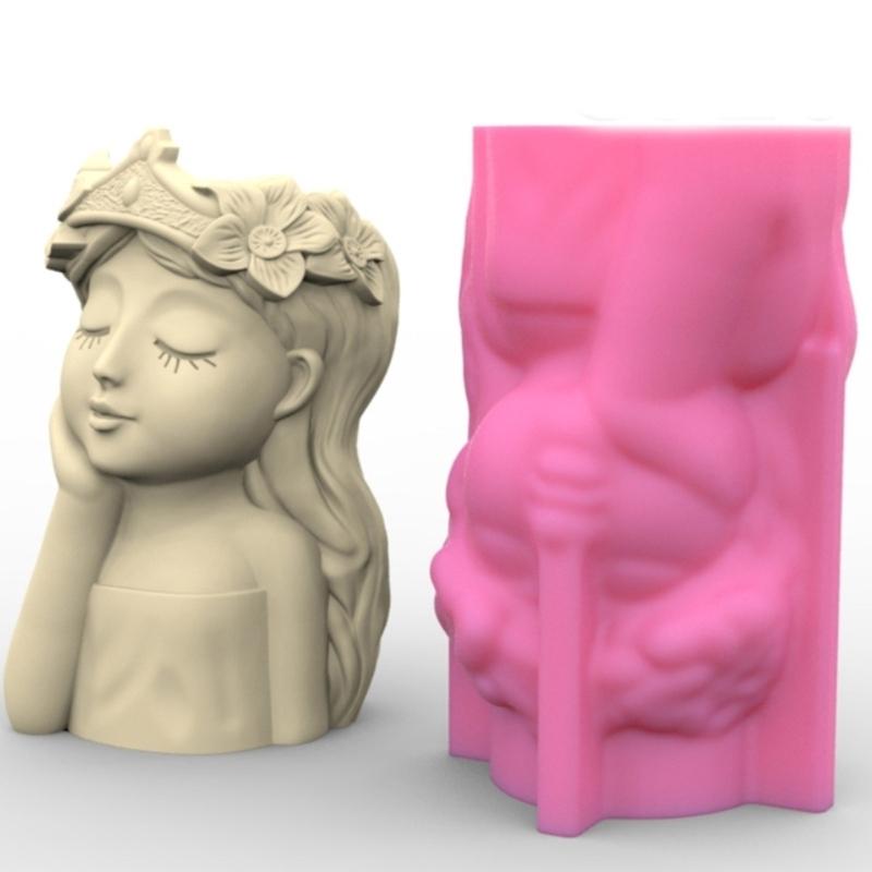 Crown Girls Pen Holder Silicone Molds Table Ornament Mould Plasters Making Tool Succulent Planter Mold Easy To Clean