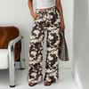 Jeans mit Kuhmuster und Blumenmuster, Damen-Streetwear im Y2K-Stil, Used-Look, gerades Bein, lockere, lange Hose