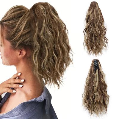 Estensione Capelli Sintetica Corta Riccia con Clip a Pinza Coda di Cavallo 14 Pollici Uso Quotidiano Biondo Nero Biondo Parrucca Soffice per Donne