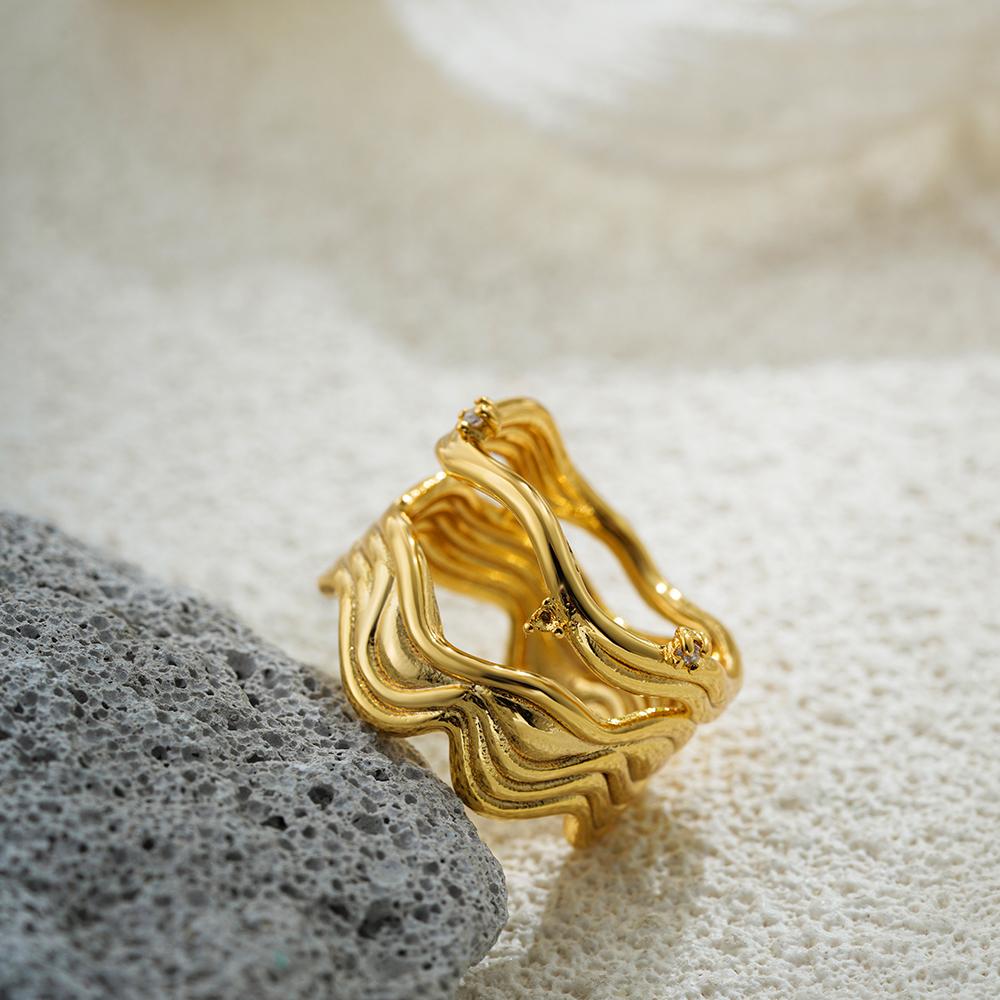 Classic Designer Geometric Irregular Ring for Women Stainless Steel Metal Hollow Out Striped Statement Knuckle Rings Wed Jewelry