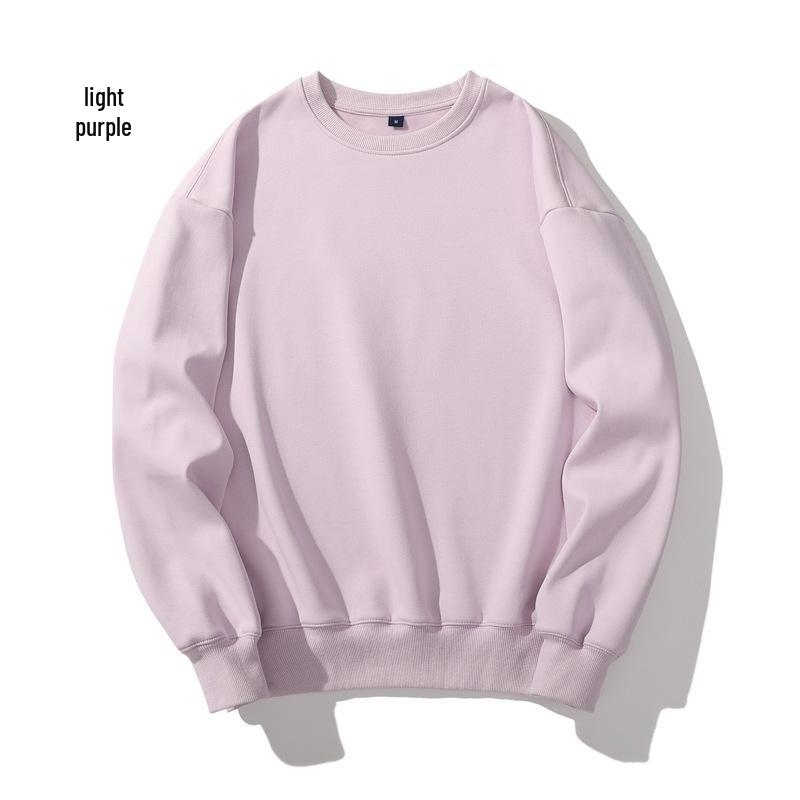 Men's Heavyweight Fleece-Lined Crew Neck Sweatshirt - Loose Fit, Solid Color, Long Sleeve.