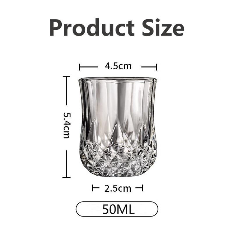 1/6Pcs Embossed Glass 50ml Spirits Cups Engraved Tea Drinking Baijiu Cup Water Glass Small Capacity Household Small Wine Cup