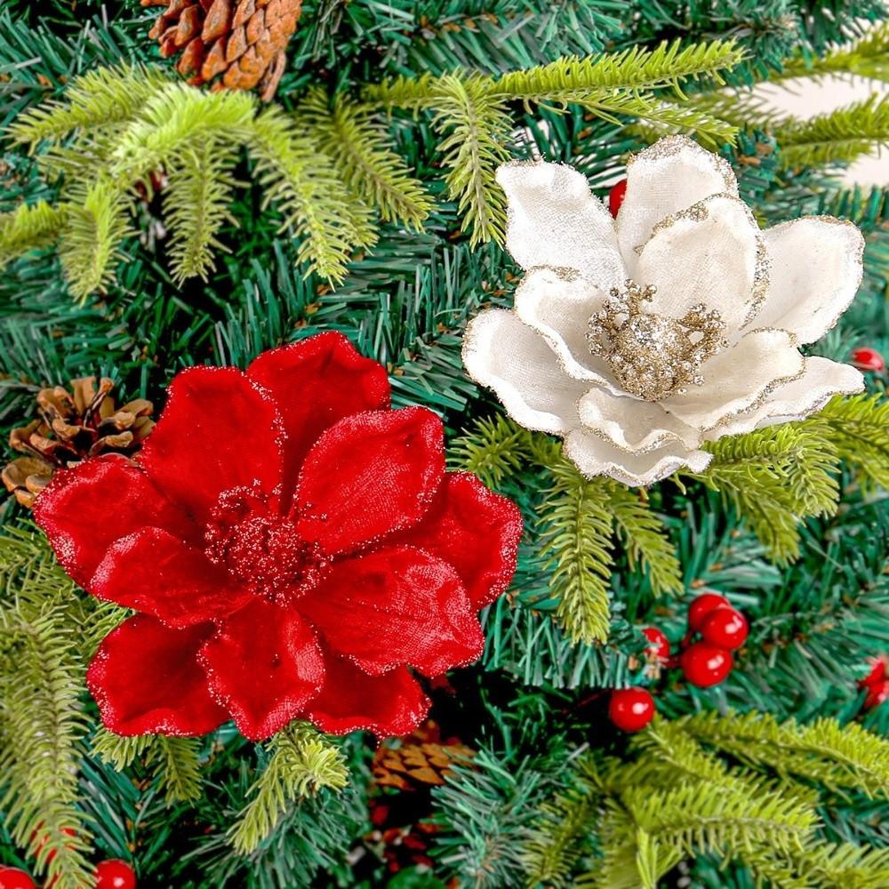 Nouvelle Guirlande de Fleurs Artificielles de Noël 16cm Accessoire Rotin Fleur Fausse Paillettes 3D Fleur Suspendue Ornement Décoration Sapin de Noël
