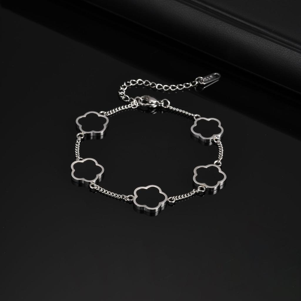 Klassiek Roestvrij Staal Armband voor Mannen, Vijf Blad Bloemen Goud Zilver Kleur Armband, Mode Waterdicht Hoge Kwaliteit Sieraden