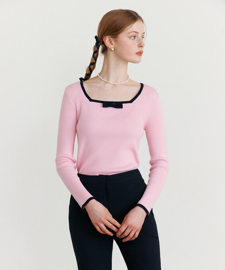 ROLAROLA Ribbon Square Neck Knit Pink