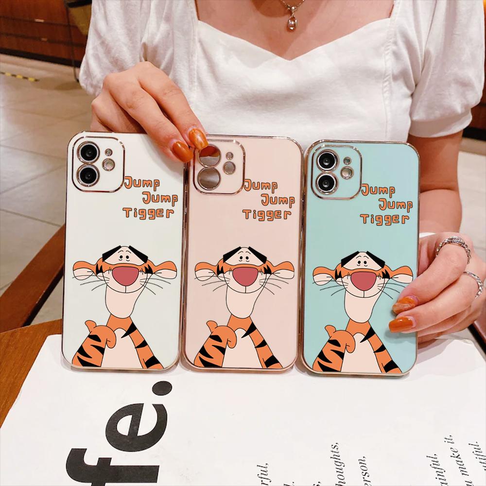 

Мягкий чехол с рисунком Винни-Пуха и тигра с квадратными краями и покрытием для телефона, роскошный чехол из ТПУ с покрытием для iPhone Motorola OnePlus