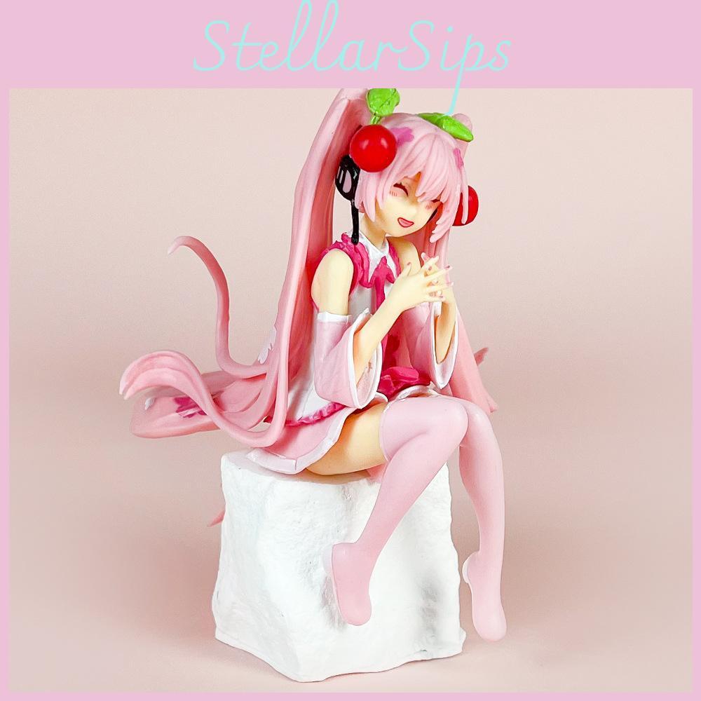 Hatsune Miku Pvc Anime Collectible With Sitting Pose And Cherry Blossom Accent For Desk Display And Enthusiasts