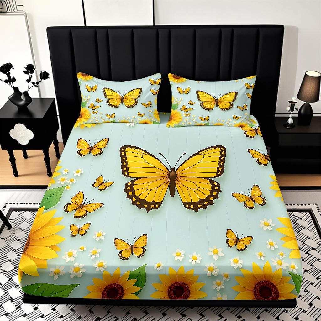 Home Textiles Sunflower Pattern 3D Digital Printing Sanded Sheet Three-Piece Set, Pattern