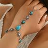 Vintage Ethnic Summer Bohemian Design Bracelet for Women Trendy Oval Cracked Imitation Turquoise Chain Ring Party Jewelry