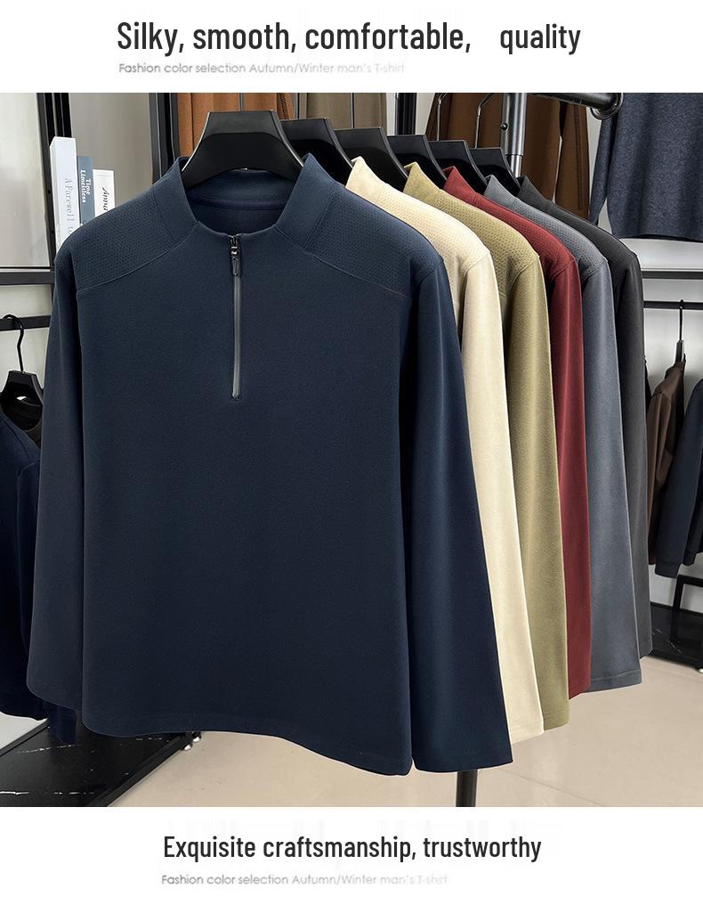 Men's Stand Collar Half-Zip Hoodie - Casual Autumn/Winter Long Sleeve Base Layer